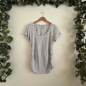 Motherhood Maternity Short Sleeve Ruched Side Shirt Stripe Grey Women’s Sz L